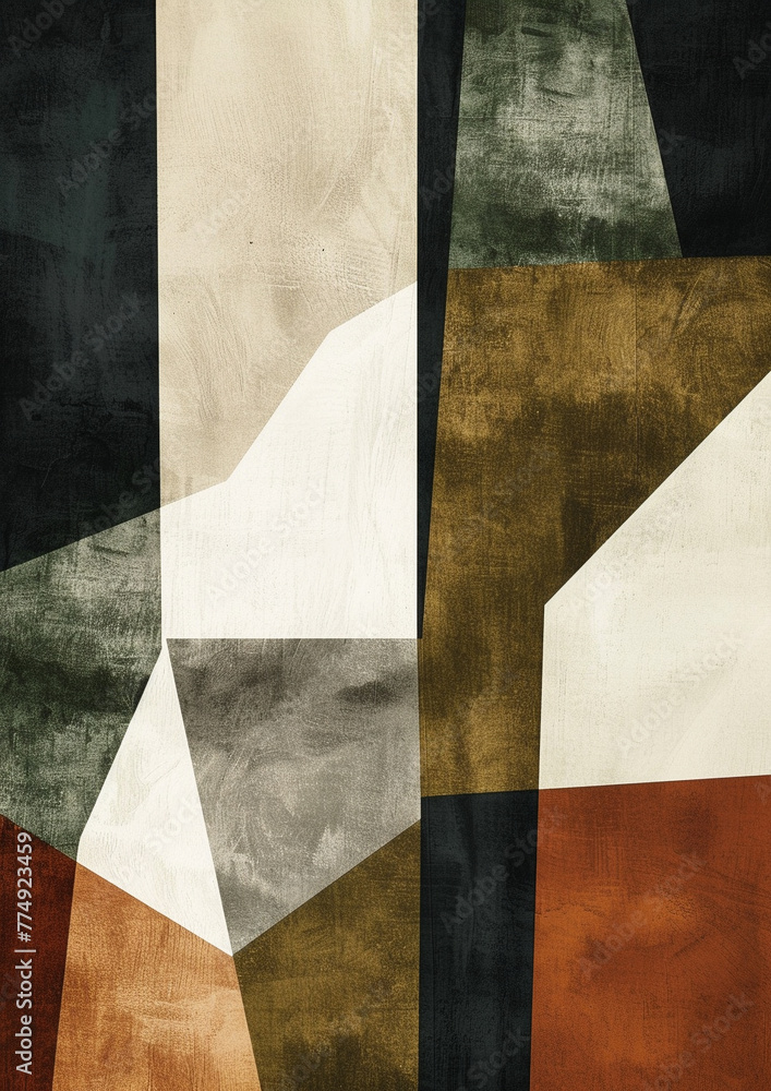 Canvas Prints abstract art, geometric shapes in earth tones of olive green, beige, brown, grey and white