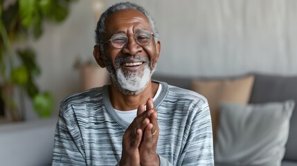 A happy senior man in living room clapping with joy and inspiration - Powered by Adobe