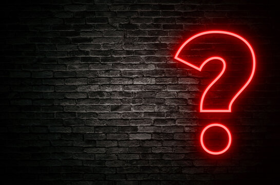 Question Mark Neon Lightning Bolt on Brick Wall