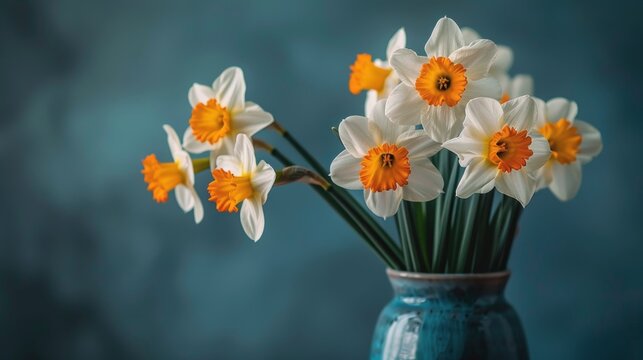 Vase With White and Orange Flowers