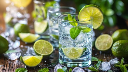 Fototapeta premium Refreshing Glass of Water With Limes and Mints