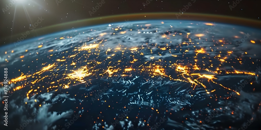 Poster interconnected nodes worldwide: the global network for internet communication technology. concept in