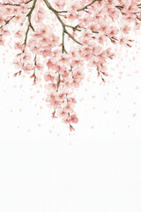 graphic background of sakura flowers with falling petals and space for text
