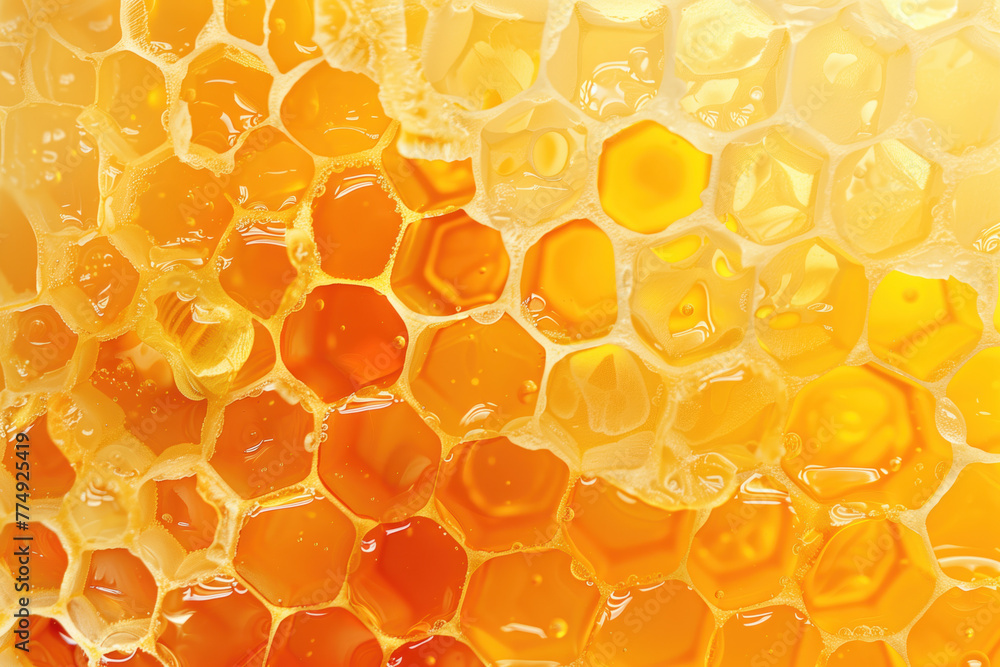 Poster close up of honeycomb with honey. background image. created with generative ai technology.