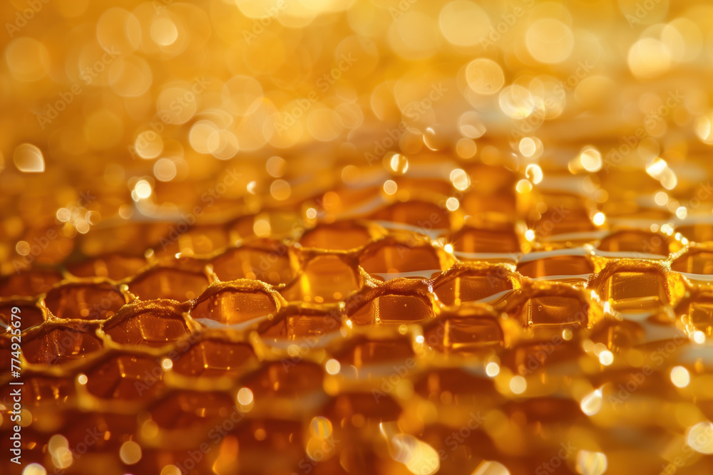 Poster close up of honeycomb with honey. background image. created with generative ai technology.