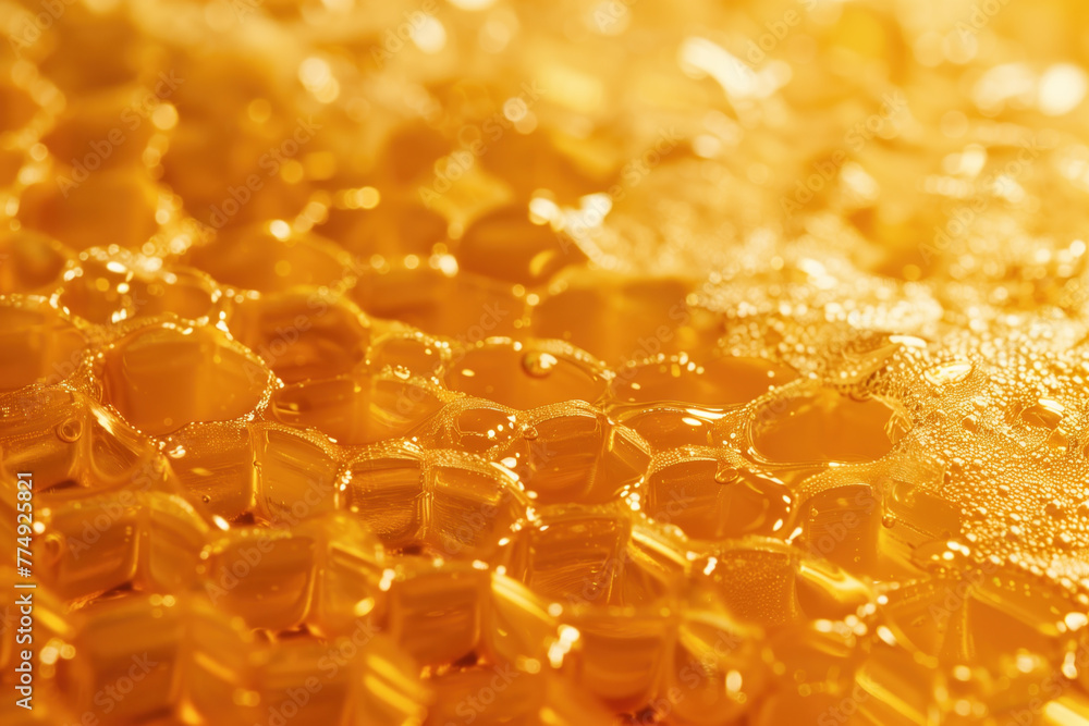 Poster close up of honeycomb with honey. background image. created with generative ai technology.
