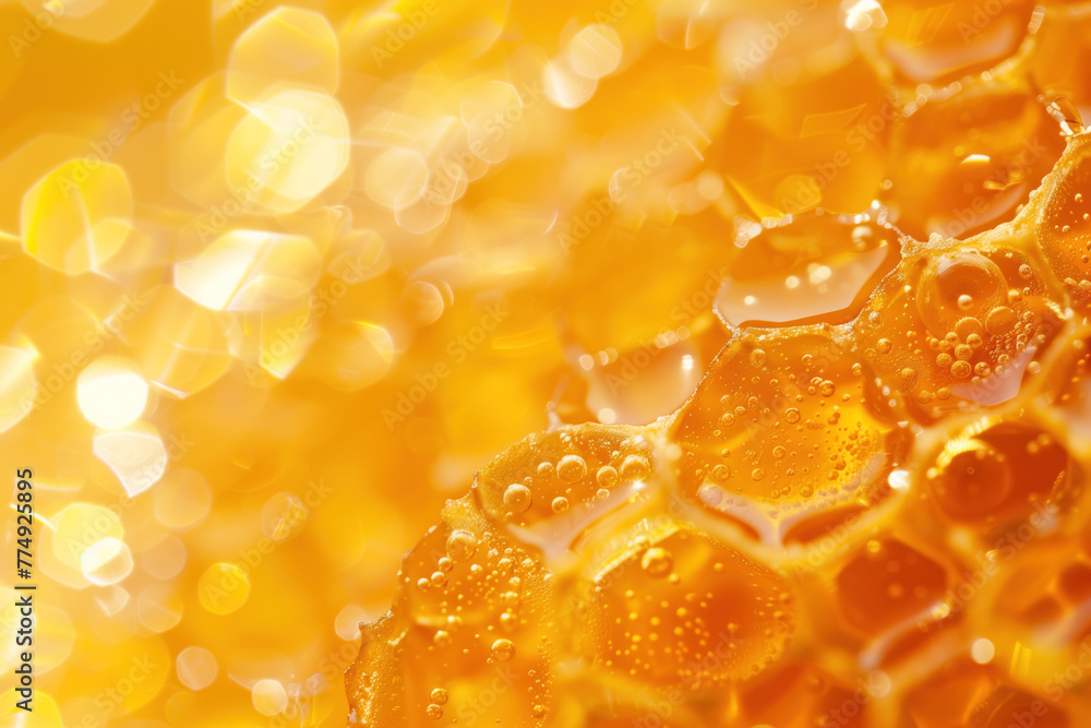 Poster close up of honeycomb with honey. background image. created with generative ai technology.