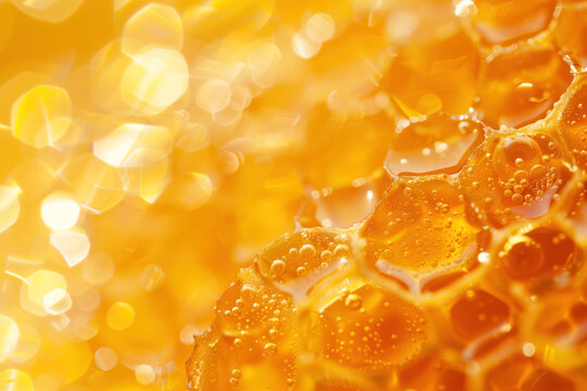 close up of honeycomb with honey. Background image. Created with Generative AI technology.
