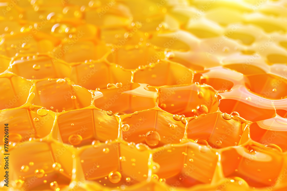 Poster close up of honeycomb with honey. background image. created with generative ai technology.