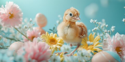 A small bird sitting on top of a bunch of flowers, AI