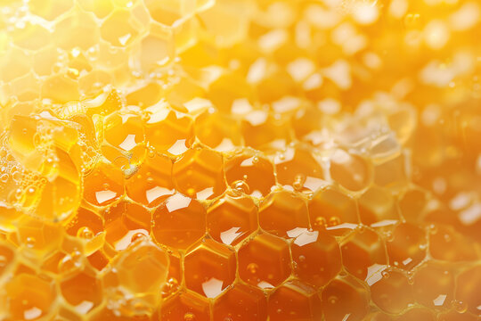 close up of honeycomb with honey. Background image. Created with Generative AI technology.