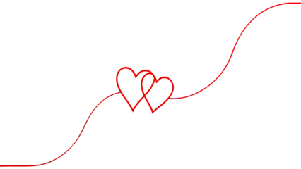 Two Red heart are connected with red thin outerline on white background
