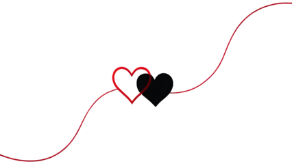 Red and black heart are connected with red thin outerline on white background