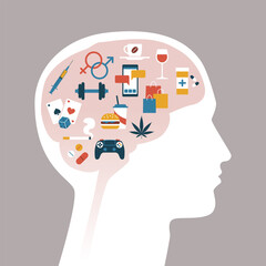 Human head section and addiction types icons - 774926661
