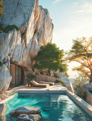 Pool With Rock Cliff in Background