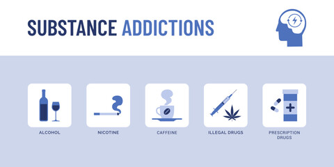 Substance addictions infographic with icons - 774927035
