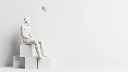 3D man sitting on blocks, financial concept