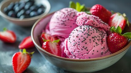 Portrait of Lumpy Pitaya Fruit with Ice Cream and other fruits with a big space for text or product and blurry backdrop, Generative AI. - obrazy, fototapety, plakaty