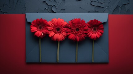 Red Flowers on Blue Wall