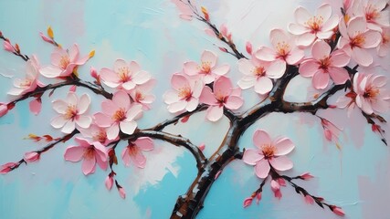 cherry blossom flower close-up pastel oil pallet knife paint painting on canvas with large brush strokes modern art illustration abstract from Generative AI