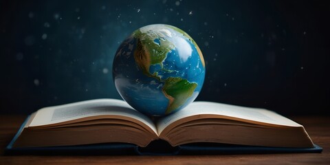 earth and book, earth on open book background, international literacy day, - obrazy, fototapety, plakaty