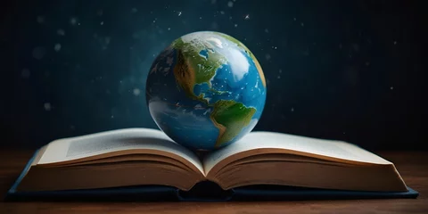 Foto op Canvas earth and book, earth on open book background, international literacy day, © Zakir