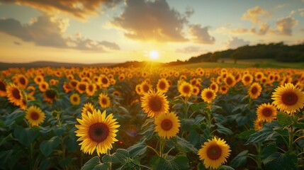 Obraz premium Sunflowers Field at Sunset