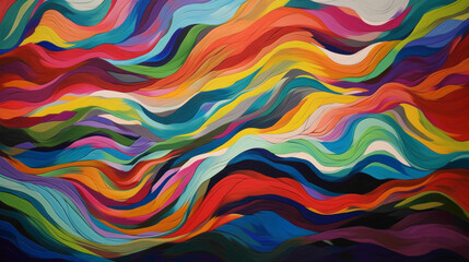 Harmonic Waves. Waves of vibrant colors harmoniously blending and merging, creating a symphony of movement and rhythm on the canvas. - obrazy, fototapety, plakaty