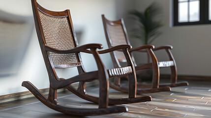 handmade rocking chairs standing indoor at the room - obrazy, fototapety, plakaty