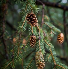 a pinecones on a tree branch