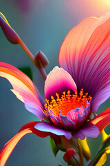 Floral Fantasy. Intricate details of a blooming flower as it catches the last rays of the setting sun - 774929468
