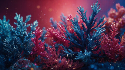 Fototapeta na wymiar Abstract glitter coral, indigo, magenta lights background. De-focused. Banner.
