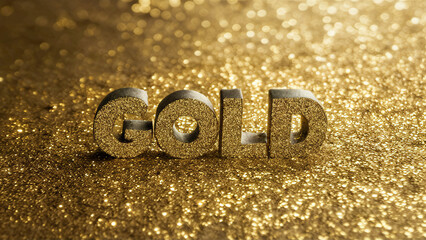 A captivating image exhibiting three-dimensional letters spelling out the word "gold" which are resting upon a dazzling gold background, designed to represent themes of wealth, opulence and high ...