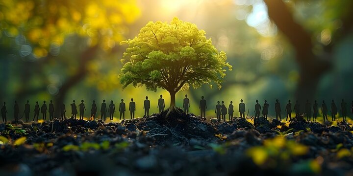 Employees plant a tree under a corporate logo symbolizing unity growth and positive environmental impact. Concept Corporate Values, Green Initiative, Team Building, Environmental Impact