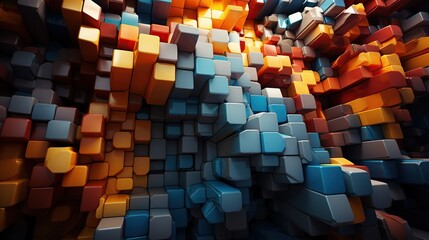 abstract background with squares and cube - obrazy, fototapety, plakaty