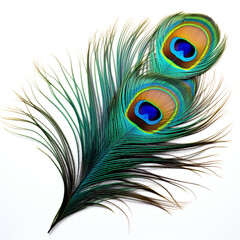 peacock feather on a white background сreated with Generative Ai