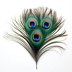 peacock feather on a white background сreated with Generative Ai