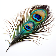Fototapeta premium peacock feather on a white background сreated with Generative Ai