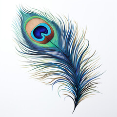 peacock feather on a white background сreated with Generative Ai