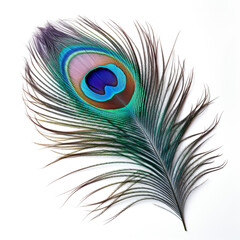 Fototapeta premium peacock feather on a white background сreated with Generative Ai