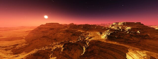 Martian landscape. Panorama of Mars. Alien landscape.
3d rendering