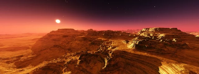  Martian landscape. Panorama of Mars. Alien landscape. 3d rendering © ustas