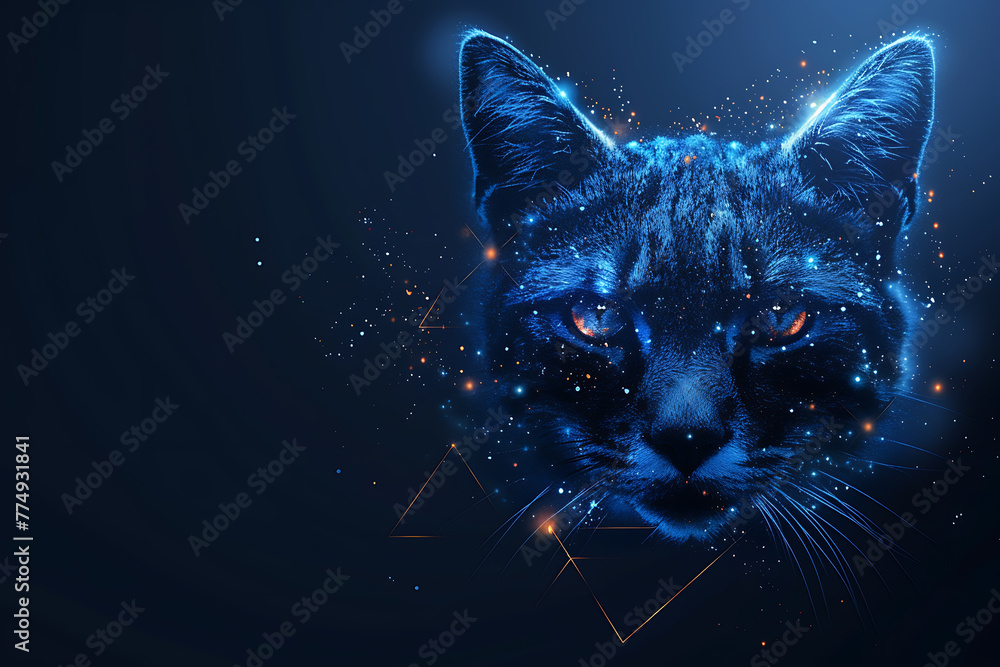 Poster cat. digital wireframe polygon illustration. technology of lines and points.
