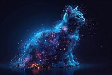 cat. Digital wireframe polygon illustration. technology of lines and points.	
