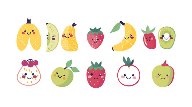 Cute fruit illustrations against a white backdrop.






