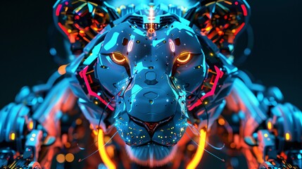 lion robot on cyber background