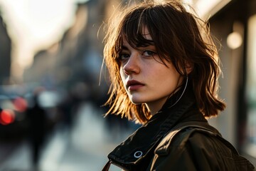 Portrait of a beautiful young woman on the street in Paris.