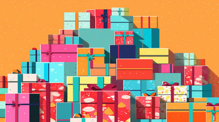 presents stacked together, illustration art