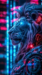 lion robot on neon background