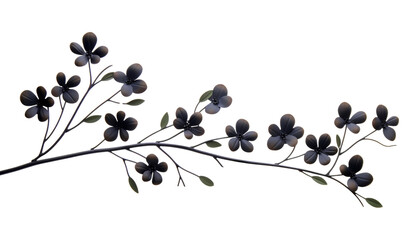 branch of a tree with black flowers isolated on transparent background cutout - obrazy, fototapety, plakaty